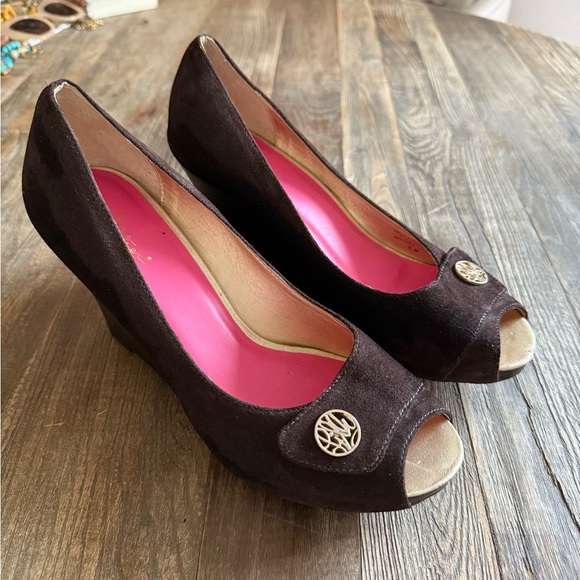 Lilly Pulitzer Brown Suede Peep Toe Wedges - Picture 5 of 12